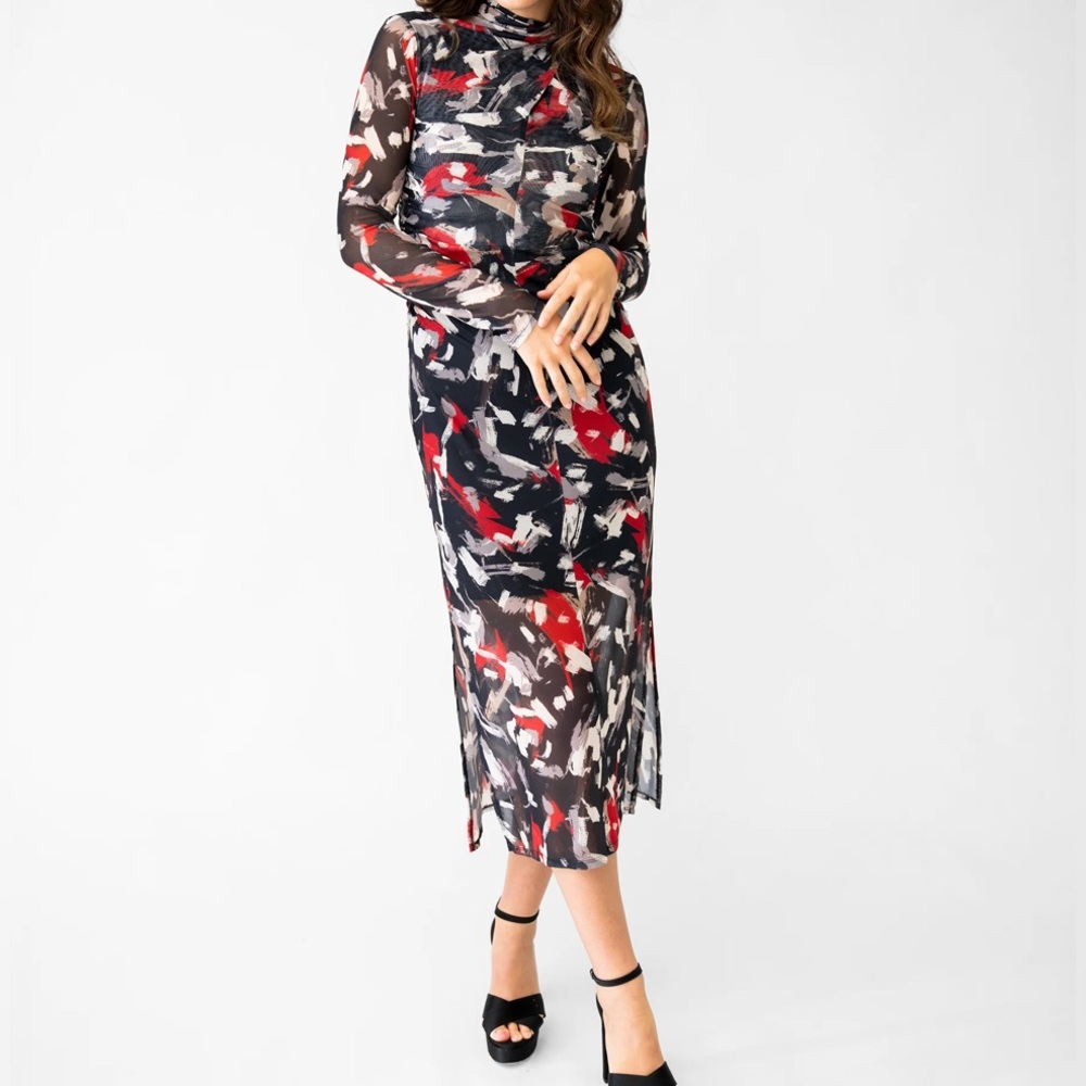 Adrienne Landau Vibrant Brushstroke Midi Dress nwt